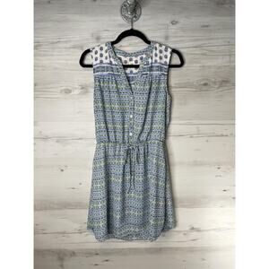 GAP Dress Womens Small Blue Floral Sleeveless Shirt Dress Henley Lined Tie Waist